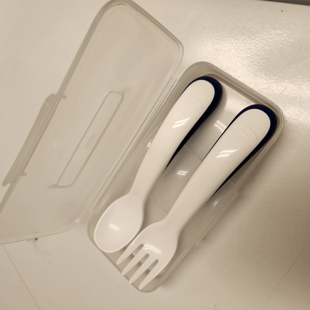 💥Final Markdown💥OXO Tot White and Blue Fork and Spoon Set